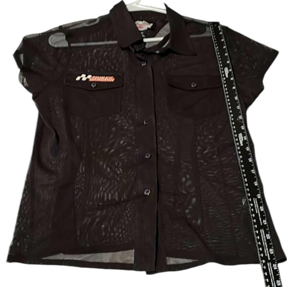 Harley -Davidson size large black semi sheer short sleeve button down shirt